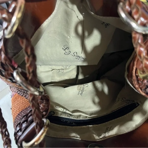 LJ SIMONE ~ Aztec Print Handbag with Leather Straps Drawstring Closure - Picture 6 of 8